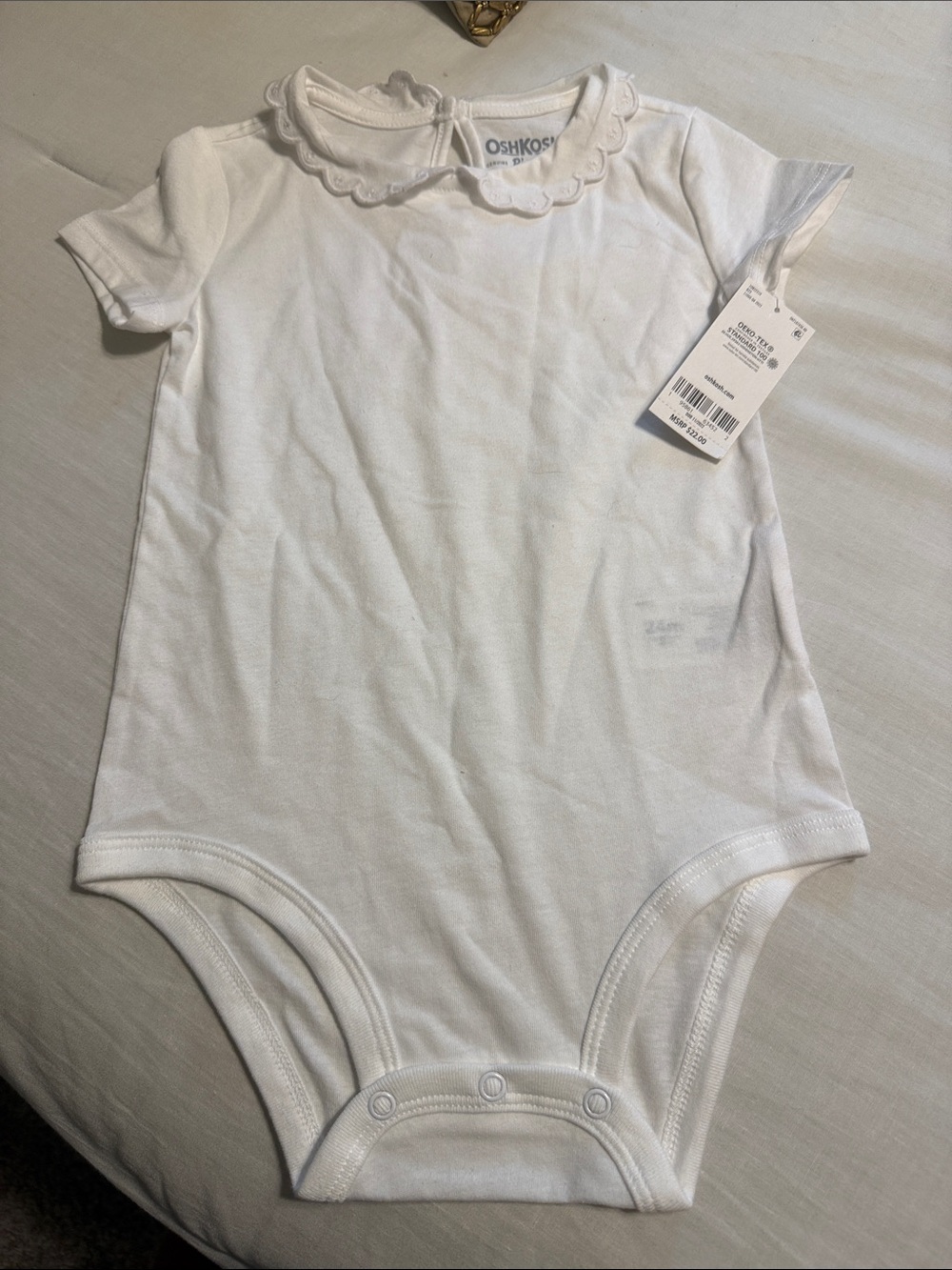 OshKosh B'gosh White Scallop Collar Short-Sleeve One-Piece
